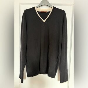 Bally Black V-Neck Sweater with Cream Trim